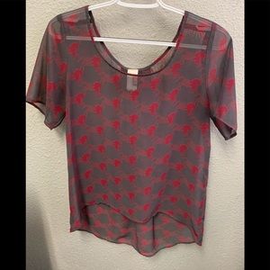 Sheer gray/red blouse, size medium